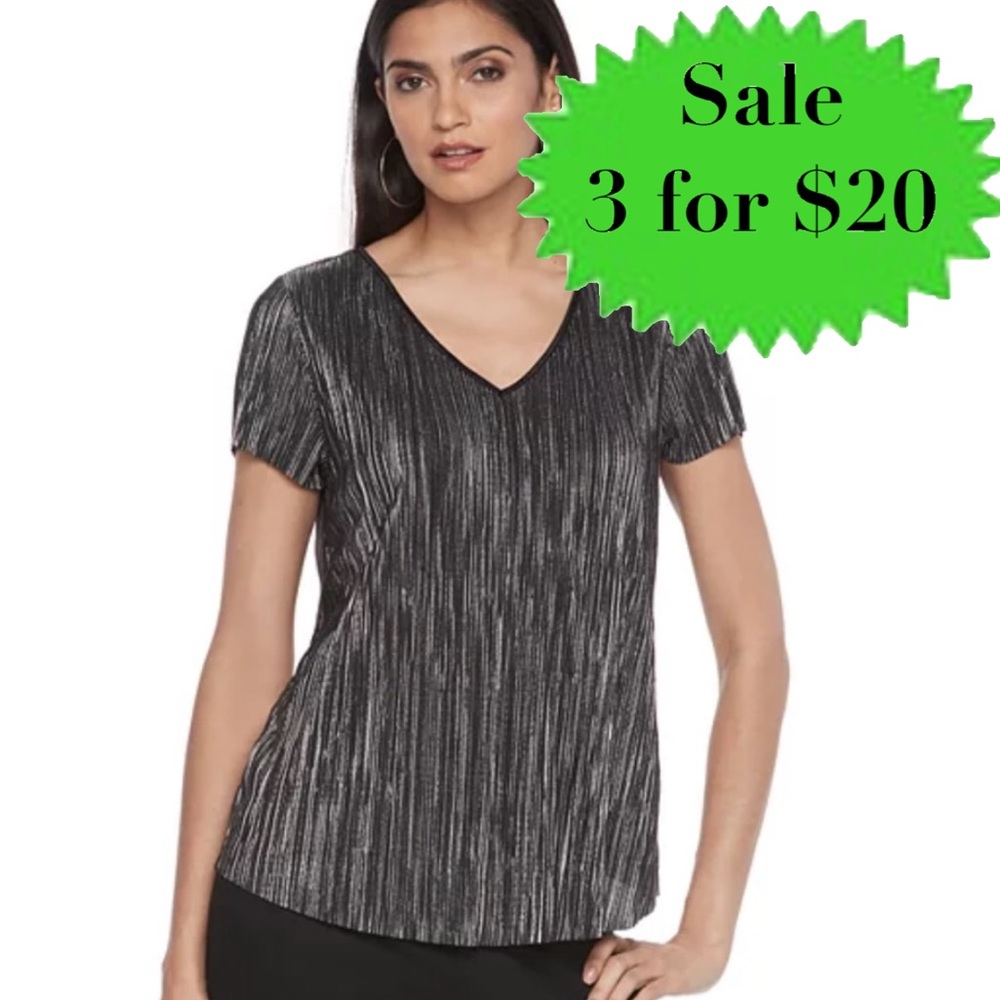 JENNIFER LOPEZ crossover top blouse black silver sparkle M j.lo shirt TEE V-neck